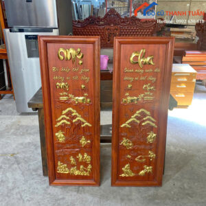 Tranh Gỗ 1M27x45CM Chạm Khắc Cha Mẹ Mới 99%