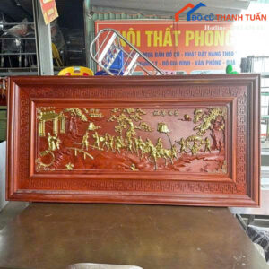 Tranh Gỗ 1M55x79CM Chạm Vinh Qui Bái Tổ Mới 99%