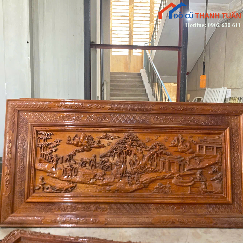 tranh-go-cham-khac-dong-que-sinh-dong-moi-99-1 Tranh Gỗ Chạm Khắc Đồng Quê Sinh Động Mới 99%