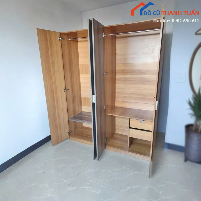 tu-quan-ao-cu-1m6x2m03-thiet-ke-4-canh-van-go-2 Thanh Lý Đồ Nội Thất Cũ - Chuyên Mua Bán Bàn Ghế Cũ Giá Tốt Nhất