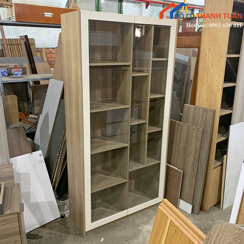 tu-trung-bay-cu-1mx2m-van-go-phoi-kinh-2 Tủ Trưng Bày Cũ 1Mx2M Vân Gỗ Phối Kính