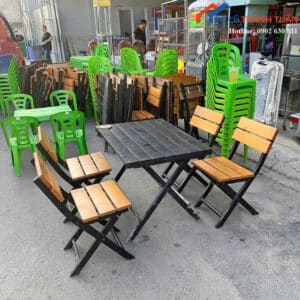 Bộ Bàn Ghế Cafe Cũ 4 Ghế Mặt Gỗ Đẹp