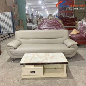 Bộ Sofa Cũ Bọc Da Màu Kem Sang Trọng