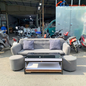 Sofa Cũ Màu Xám Kèm Đôn Tiện Lợi Giá Tốt