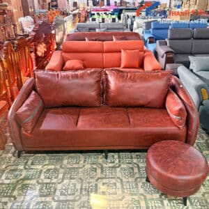 Thanh Lý Sofa Bọc Da Màu Nâu Kèm Đôn Mới 99%