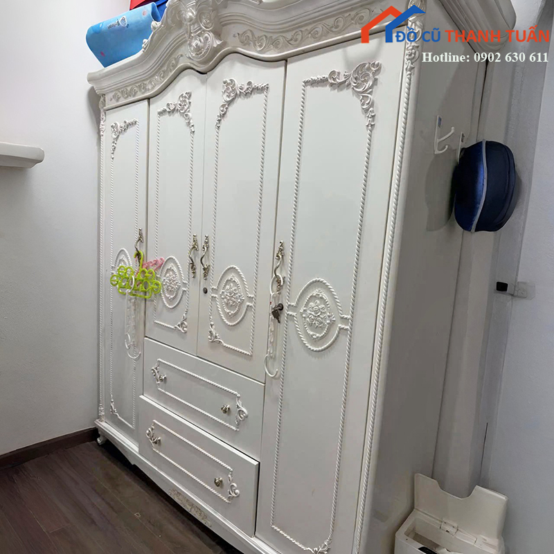 tu-quan-ao-cu-tan-co-dien-4-canh-sang-trong-mau-trang Tủ Quần Áo Cũ Tân Cổ Điển 4 Cánh Sang Trọng Màu Trắng