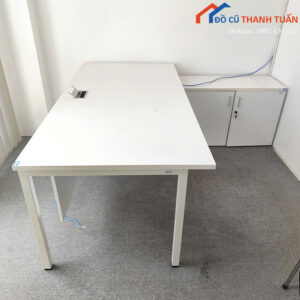 Bàn Làm Việc Cũ 1M8 Chữ L Màu Trắng Kèm Tủ Phụ