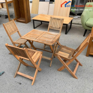 Bộ Bàn Ghế Cafe Cũ Bằng Gỗ Gấp Gọn Tiện Dụng