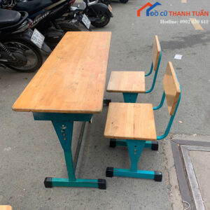 Bộ Bàn Ghế Học Sinh Cũ Chân Sắt Mặt Gỗ Tiện Dụng