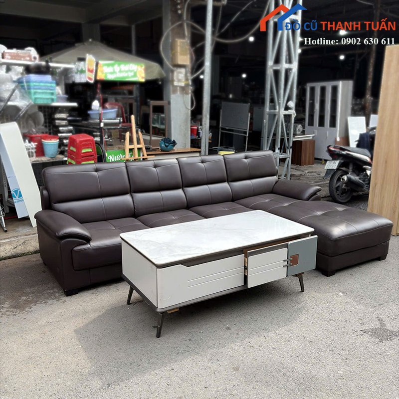 bo-sofa-cu-mau-nau-da-kem-ban-tra-mat-da-4 Bộ Sofa Cũ Màu Nâu Da Kèm Bàn Trà Mặt Đá