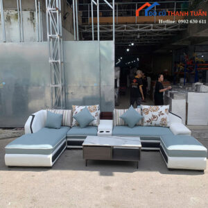 Bộ Sofa Góc L Cũ 3M3 Kèm Bàn Trà Mặt Đá