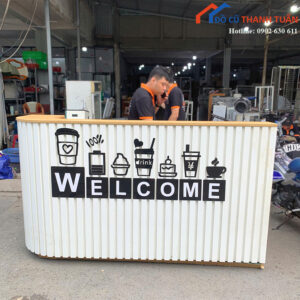 Quầy Thu Ngân Cũ Màu Trắng Vân Gỗ Cho Quán Cafe