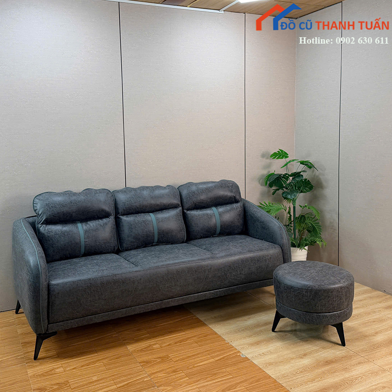 sofa-bang-boc-da-co-don-tron-moi-99-nhieu-mau-2 Sofa Băng Bọc Da Có Đôn Tròn Mới 99% (Nhiều Mẫu)