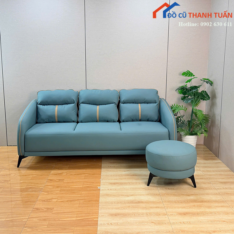 sofa-bang-boc-da-co-don-tron-moi-99-nhieu-mau-3 Sofa Băng Bọc Da Có Đôn Tròn Mới 99% (Nhiều Mẫu)
