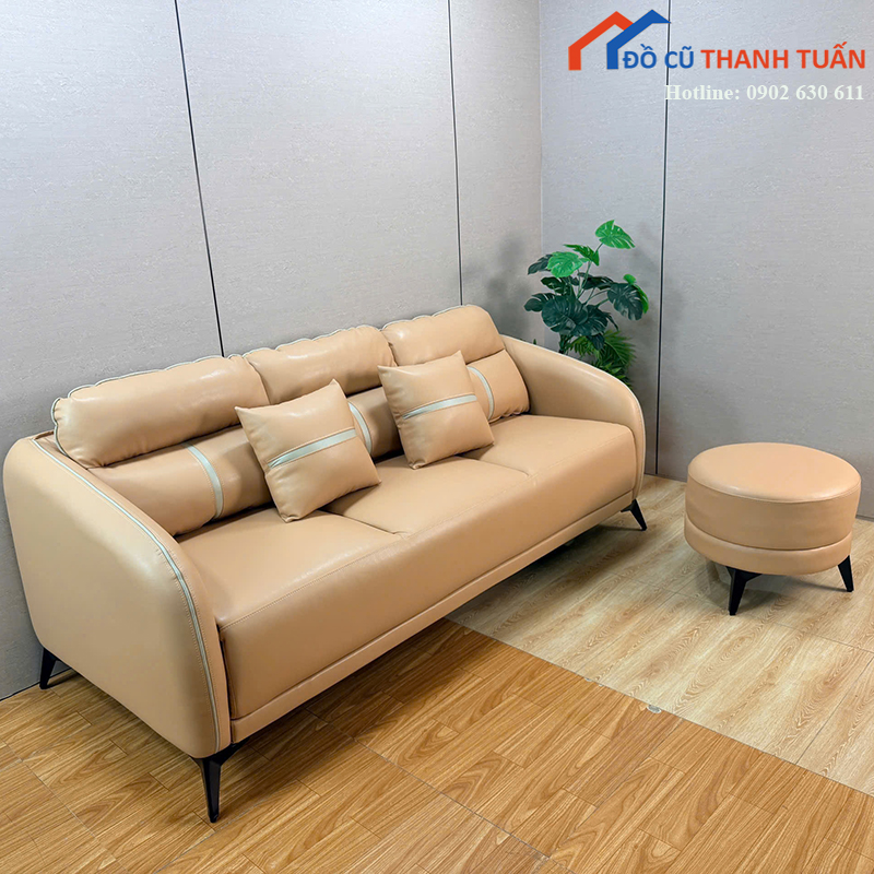 sofa-bang-boc-da-co-don-tron-moi-99-nhieu-mau-4 Sofa Băng Bọc Da Có Đôn Tròn Mới 99% (Nhiều Mẫu)