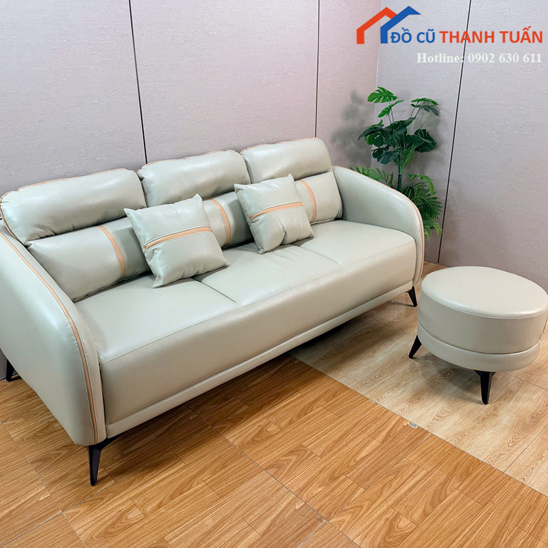 sofa-bang-boc-da-co-don-tron-moi-99-nhieu-mau-5 Sofa Băng Bọc Da Có Đôn Tròn Mới 99% (Nhiều Mẫu)