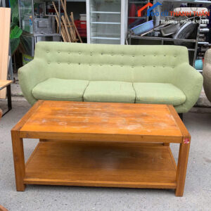 Sofa Băng Cũ Bọc Vải Xanh Kèm Bàn Trà Gỗ