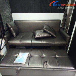 Sofa Bed Cũ 1M76 Bọc Da Màu Đen
