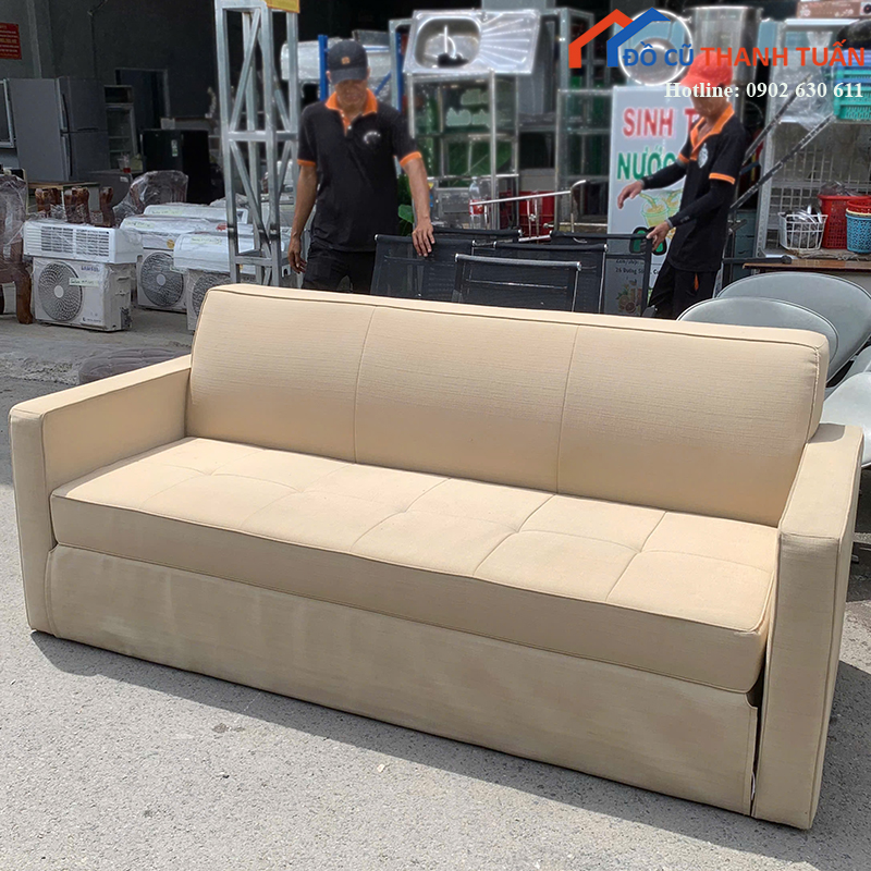 sofa-bed-cu-2m05x1m-mau-kem-dang-bang-dai-rong-rai-2 Sofa Bed Cũ 2M05x1M Màu Kem Dáng Băng Dài Rộng Rãi