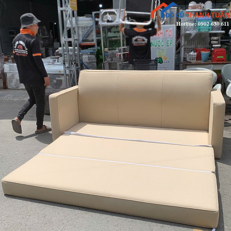 sofa-bed-cu-2m05x1m-mau-kem-dang-bang-dai-rong-rai-4 Sofa Bed Cũ 2M05x1M Màu Kem Dáng Băng Dài Rộng Rãi