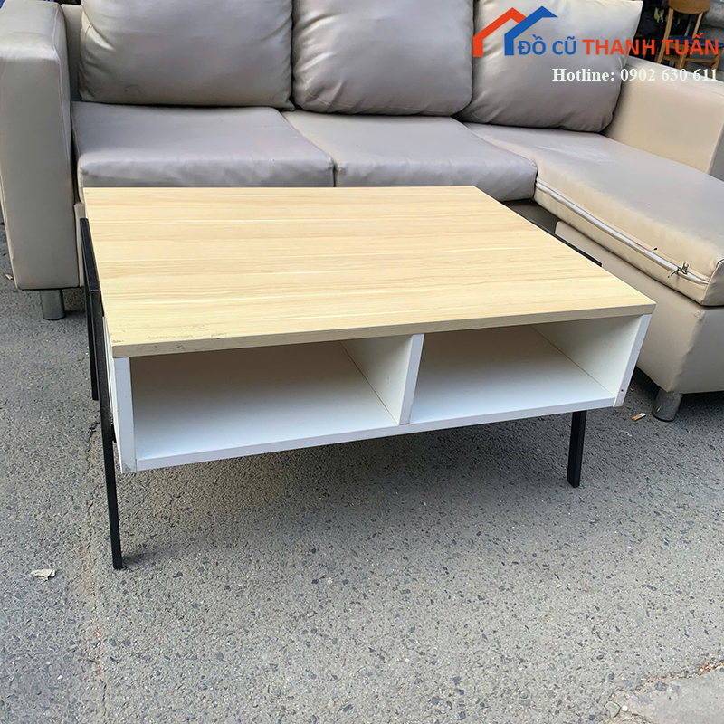 sofa-goc-l-cu-boc-da-mau-kem-kem-ban-tra-3 Sofa Góc L Cũ Bọc Da Màu Kem Kèm Bàn Trà