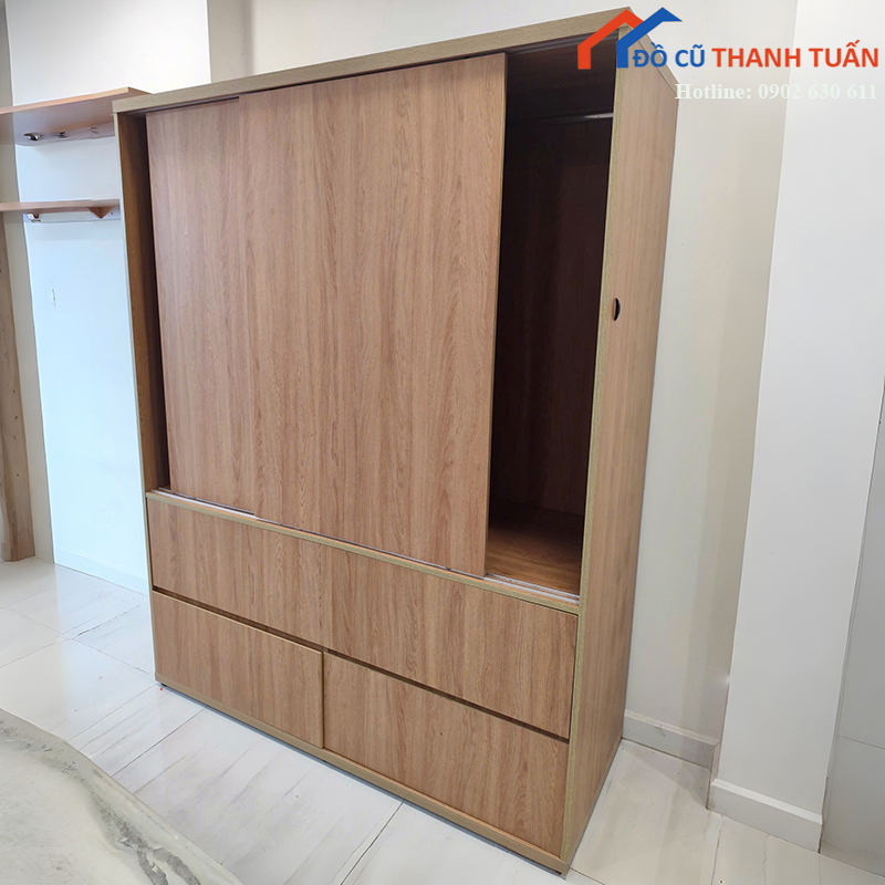 tu-quan-ao-cu-1m55x2m-van-go-sang-hien-dai-3 Tủ Quần Áo Cũ 1M55x2M Vân Gỗ Sáng Hiện Đại
