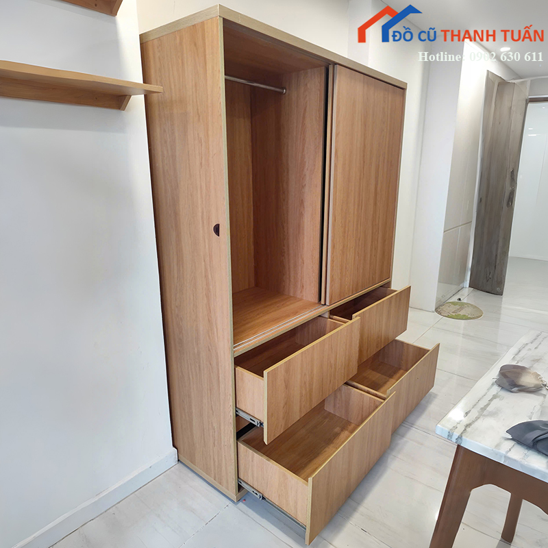 tu-quan-ao-cu-1m55x2m-van-go-sang-hien-dai-4 Thanh Lý Đồ Nội Thất Cũ - Chuyên Mua Bán Bàn Ghế Cũ Giá Tốt Nhất