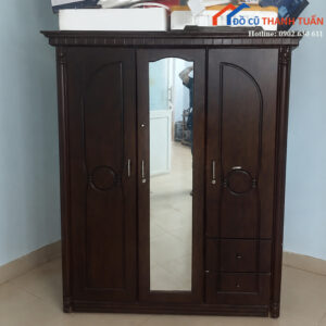 Tủ Quần Áo Cũ 1M8x1M4 3 Cánh Gỗ Màu Nâu Sang Trọng