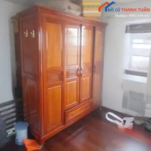Tủ Quần Áo Cũ Gỗ Tự Nhiên Bốn Cánh Màu Nâu Sang Trọng