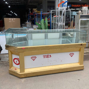 Tủ Trưng Bày Trang Sức Cũ 2M19x1M25 Kính Cường Lực Chữ L