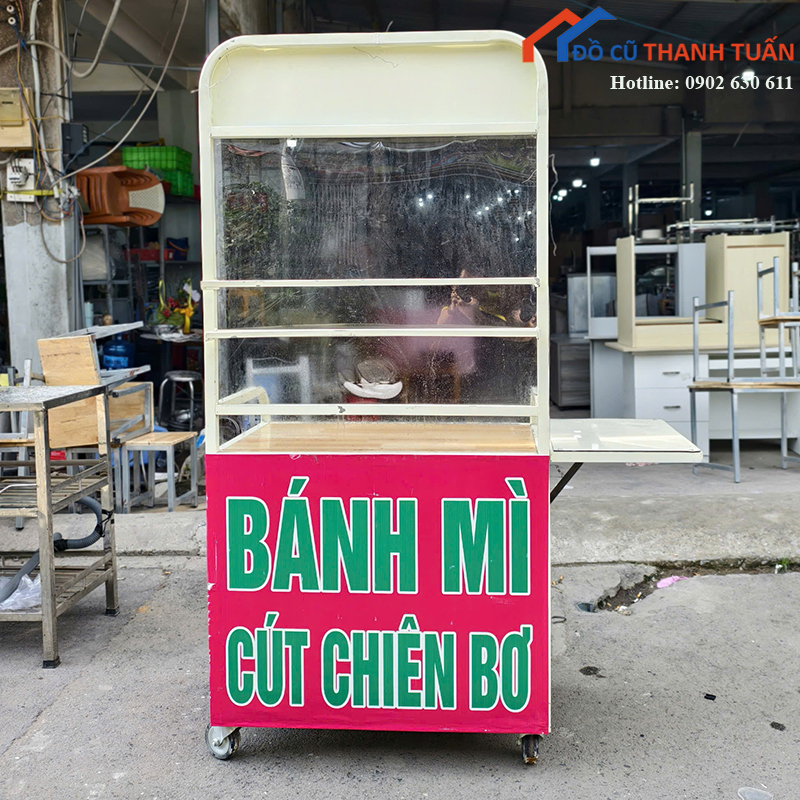 xe-ban-banh-mi-cu-1m7x80cm-co-kinh-trung-bay-tien-dung-1 Xe Bán Bánh Mì Cũ 1M7x80CM Có Kính Trưng Bày Tiện Dụng