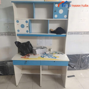 Bàn Học Liền Kệ Sách Cũ Màu Trắng Xanh