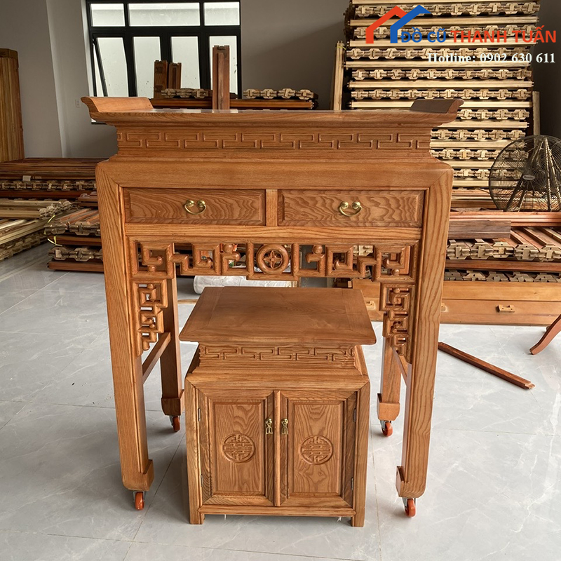 ban-tho-go-1m07-cham-hoa-van-moi-99-2 Bàn Thờ Gỗ 1M07 Chạm Hoa Văn Mới 99%