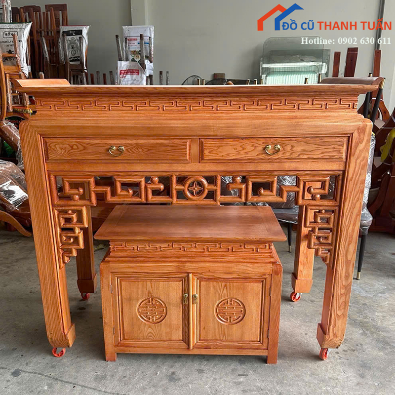 ban-tho-go-soi-1m27-kem-tu-don-moi-99-1-1 Bàn Thờ Gỗ Sồi 1M27 Kèm Tủ Đôn Mới 99%