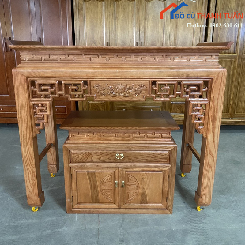 ban-tho-go-soi-1m27-kem-tu-don-moi-99-2-1 Bàn Thờ Gỗ Sồi 1M27 Kèm Tủ Đôn Mới 99%