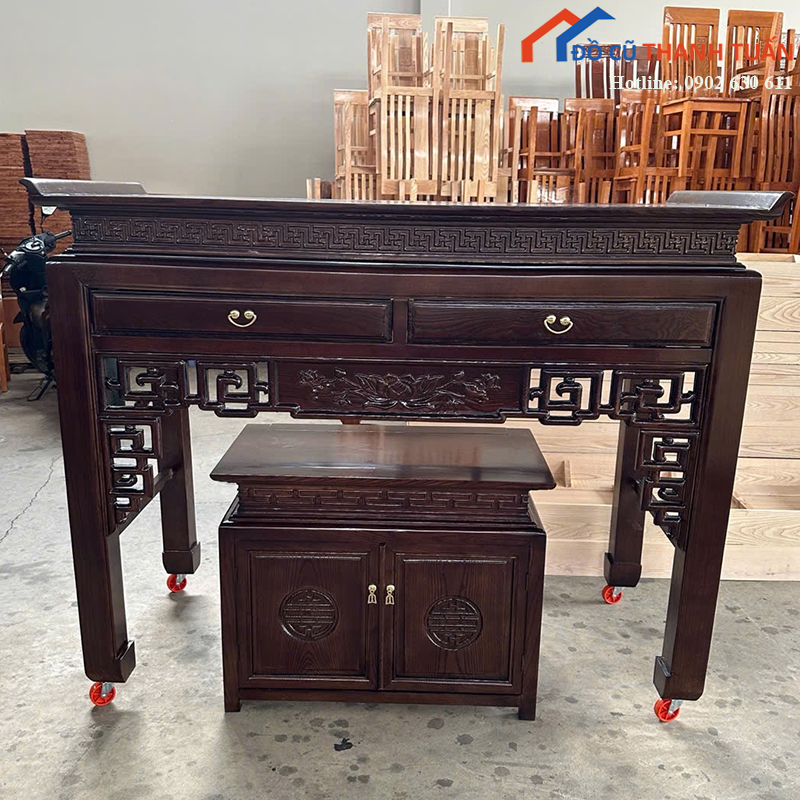 ban-tho-go-soi-1m27-kem-tu-don-moi-99-3 Bàn Thờ Gỗ Sồi 1M27 Kèm Tủ Đôn Mới 99%