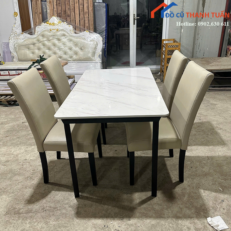 bo-ban-an-4-ghe-cu-mat-da-hien-dai-3 Bộ Bàn Ăn 4 Ghế Cũ Mặt Đá Hiện Đại