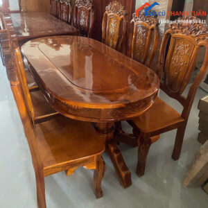 Bộ Bàn Ăn Gỗ Chạm Khắc Sang Trọng Mới 99%