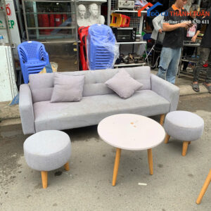 Bộ Sofa Băng Cũ Màu Xám Kèm Bàn Trà