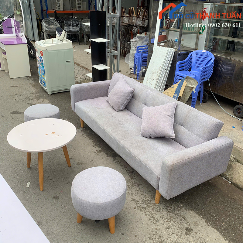 bo-sofa-bang-cu-mau-xam-kem-ban-tra-2 Bộ Sofa Băng Cũ Màu Xám Kèm Bàn Trà