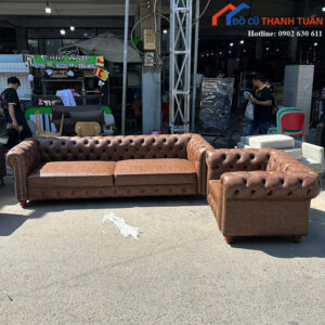 Bộ Sofa Chesterfield Cũ 2M5 Bọc Da Màu Nâu Cổ Điển