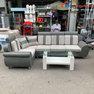 Bộ Sofa Góc Chữ L Cũ 2M4 Kèm Bàn Kính Hiện Đại