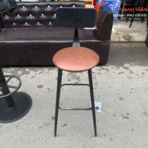 Ghế Bar Cũ Mặt Tròn Nệm Da Màu Nâu