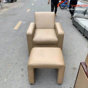 Ghế Sofa Đơn Cũ Kèm Đôn Chân Bọc Da Cao Cấp