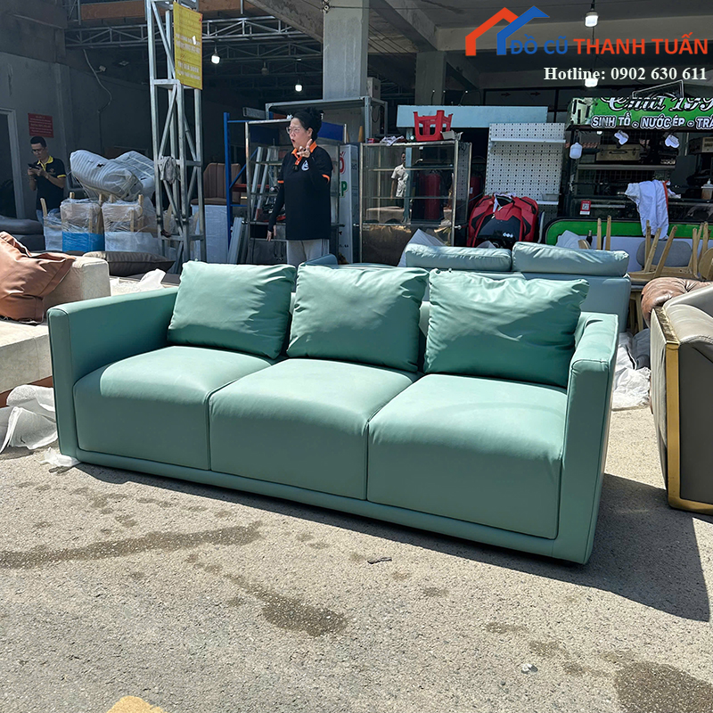 sofa-bang-cu-boc-da-mau-xanh-ngoc-hien-dai-2 Sofa Băng Cũ Bọc Da Màu Xanh Ngọc Hiện Đại
