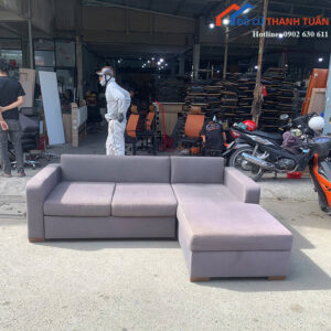 Sofa Góc Chữ L Cũ Bọc Vải Màu Xám Hiện Đại