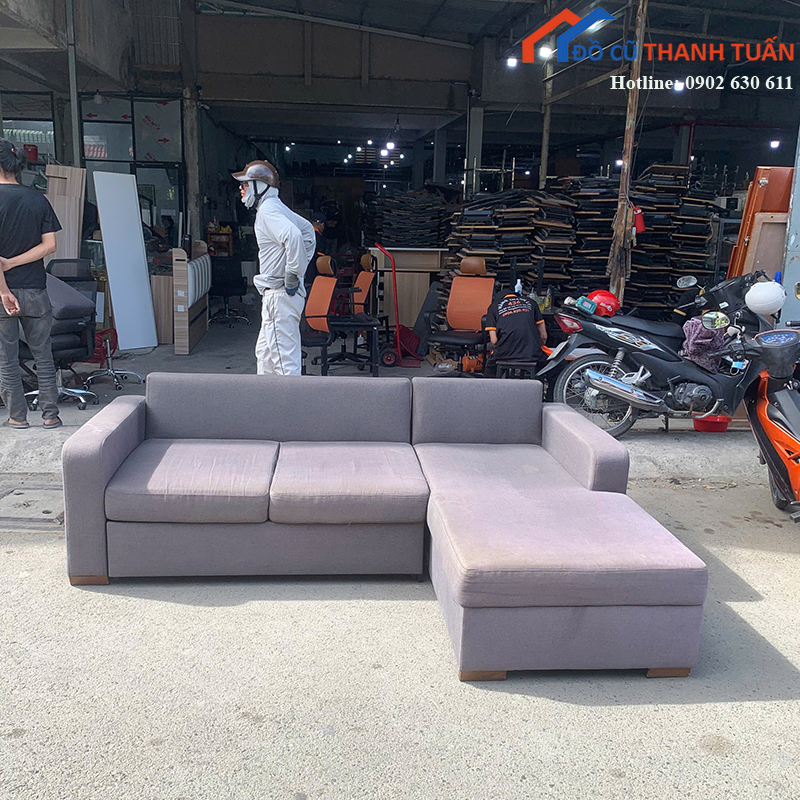 sofa-goc-chu-l-cu-boc-vai-mau-xam-hien-dai-1 Sofa Góc Chữ L Cũ Bọc Vải Màu Xám Hiện Đại