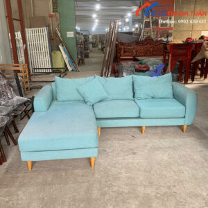 Sofa Góc Chữ L Vải Màu Xanh Cũ Hiện Đại