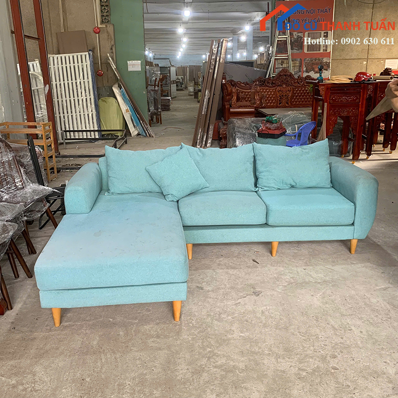 sofa-goc-chu-l-vai-mau-xanh-cu-hien-dai-1 Sofa Góc Chữ L Vải Màu Xanh Cũ Hiện Đại