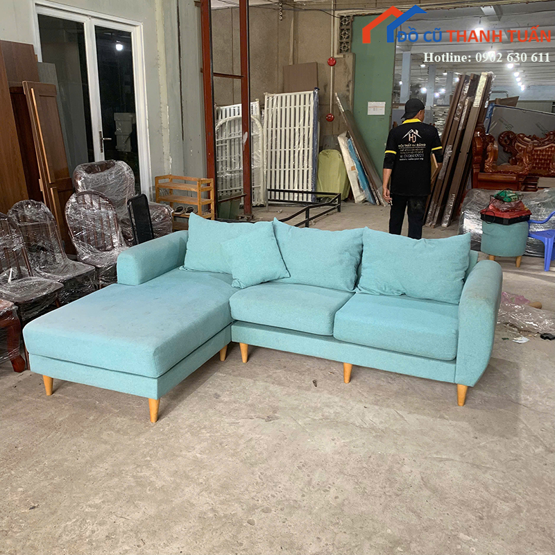 sofa-goc-chu-l-vai-mau-xanh-cu-hien-dai-2 Sofa Góc Chữ L Vải Màu Xanh Cũ Hiện Đại